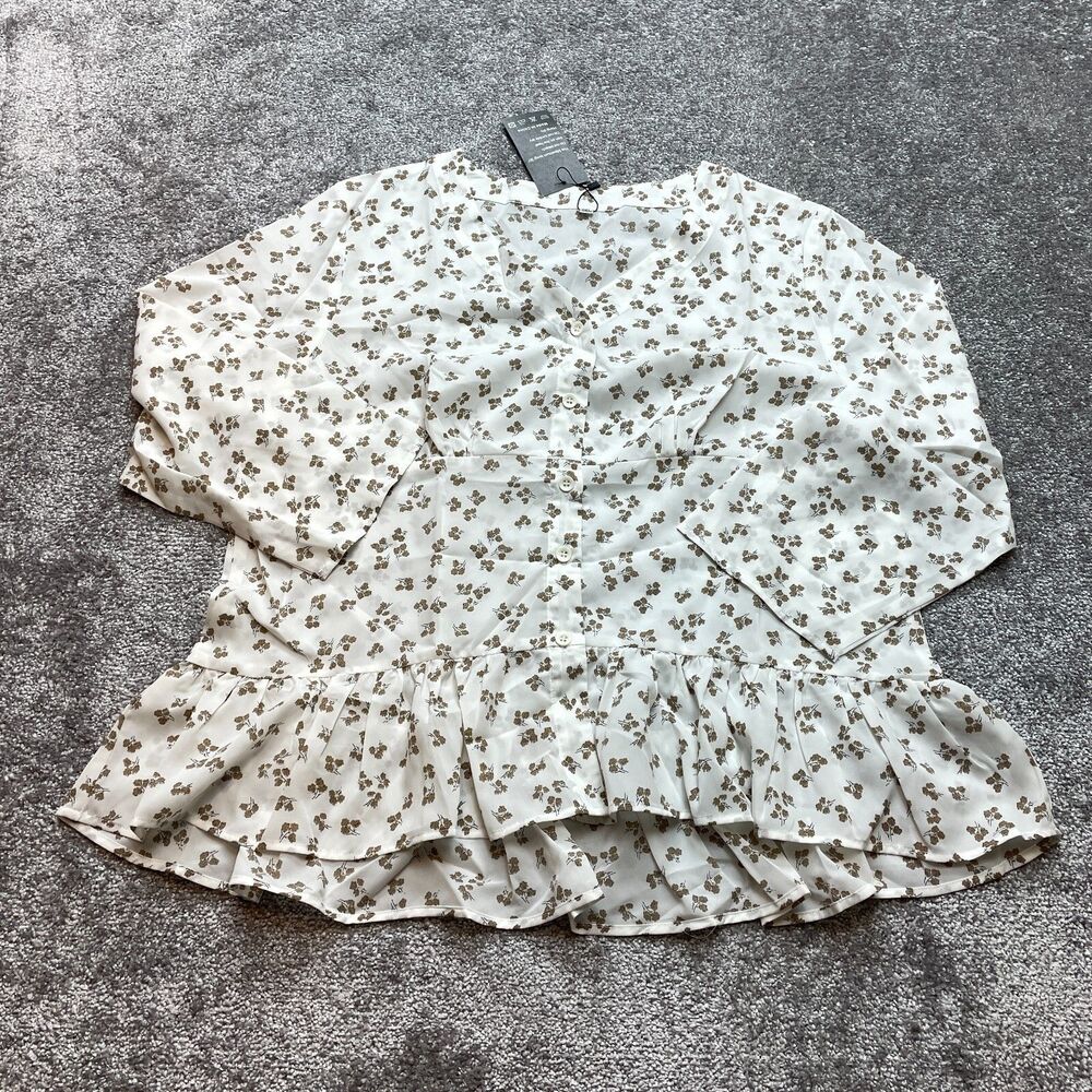 Tasamo Blouse Top Womens 2XL White Floral Button Up Long Sleeve Shirt New NWT